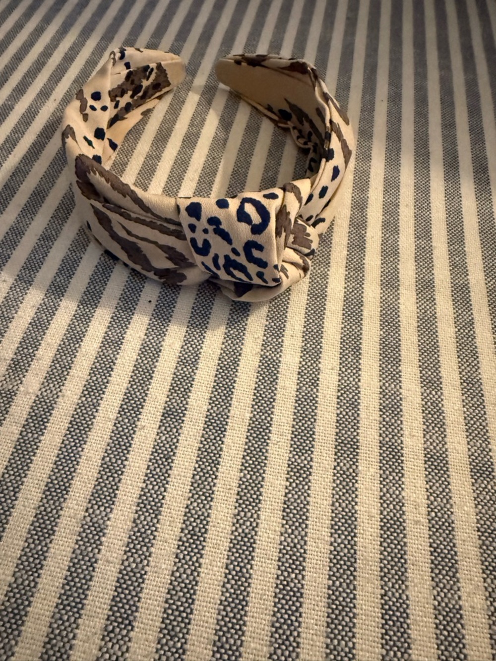 J. Crew Knotted Animal-Print Headband in Cream, Blue & Gray - Picture 2 of 3